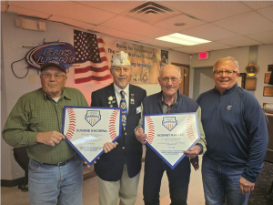 Eugene Kachena, Department Commander Mike Weyrauch, Rodeny Kadlec, and Athletic Committee Chair Russ Kroshus.